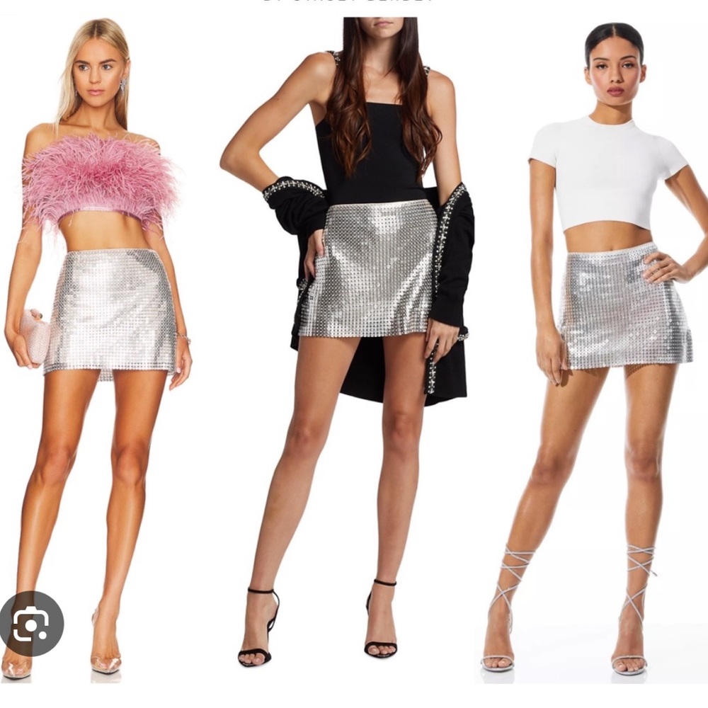 Alice + Olivia Silver Sequin Mini Skirt